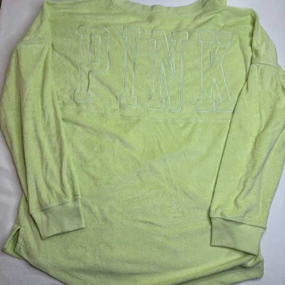 VICTORIA'S SECRET PINK TERRY VARSITY BEACH OVERSIZE TOP SHIRT XS SWEATSHIRT NWT - Picture 6 of 14